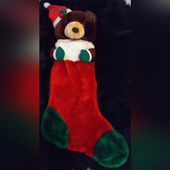 Plush Brown Teddy Bear Christmas StockingMeasures Approximately 13" wide x 31" - Picture 2 of 3